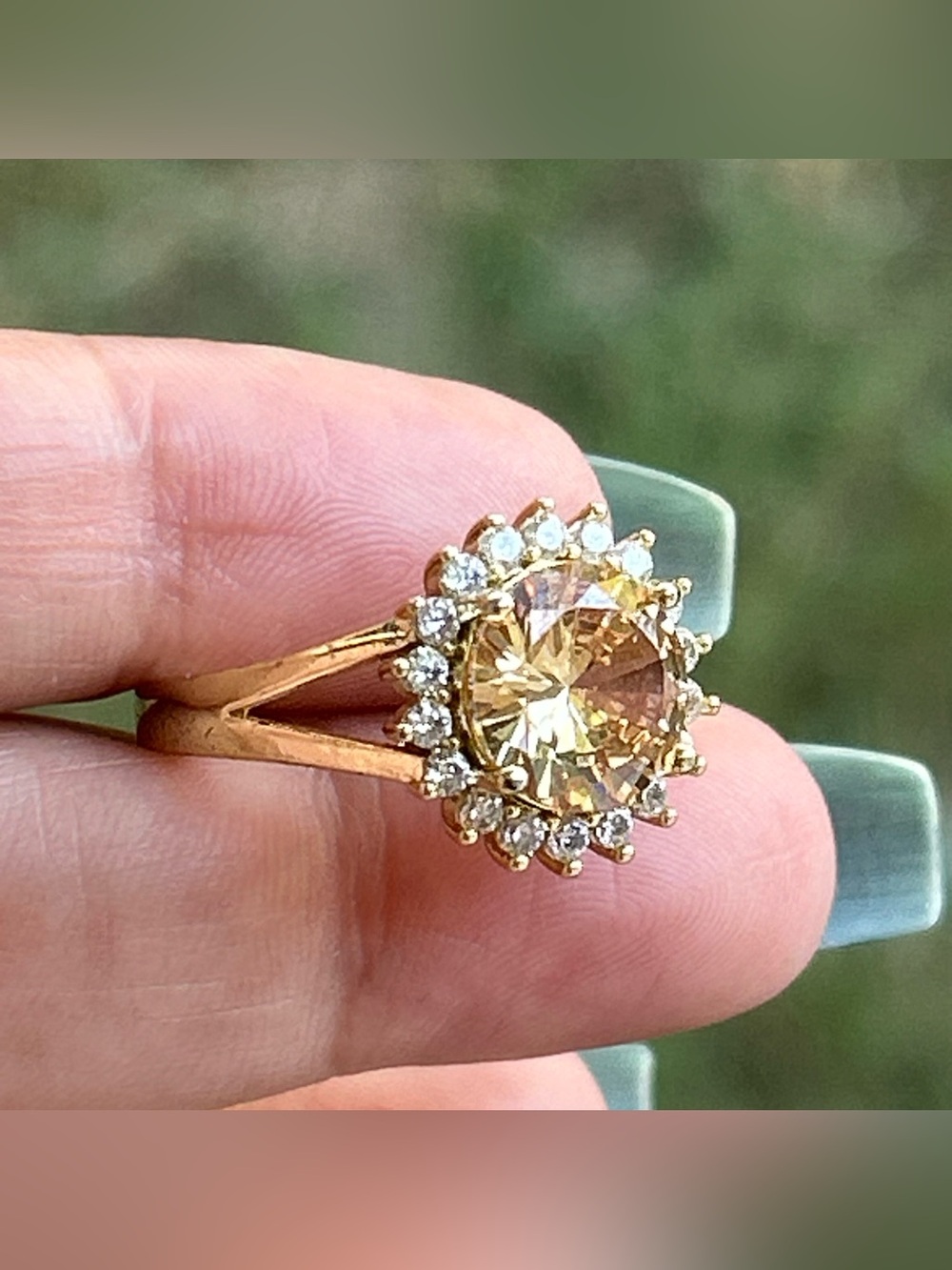 City Luxe Gold Tone Champagne & Clear Cubic Zirconia Pave Halo Ring